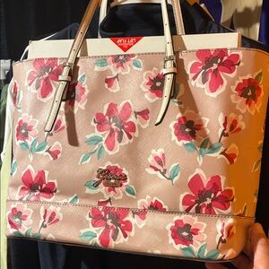 Guess Pink Floral Tote with Cream Handles